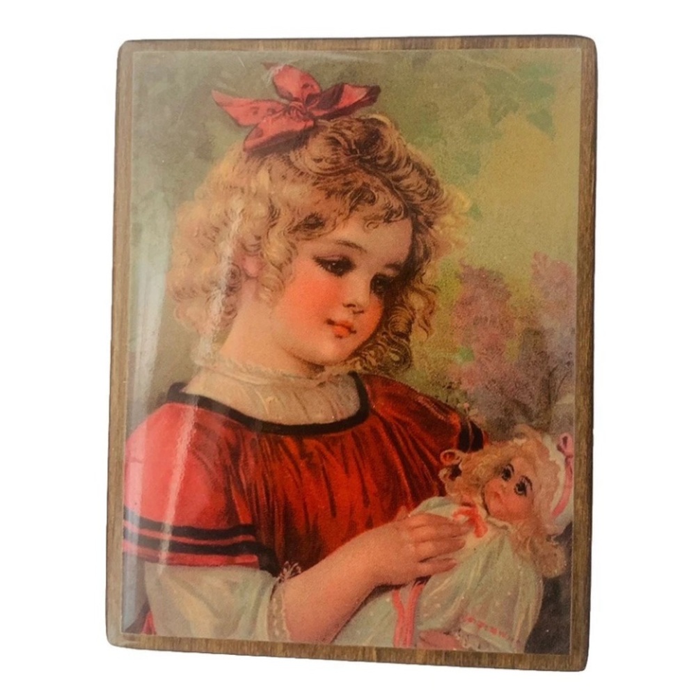 Vintage Music Jewelry Box Frances Brundage “Girl With Doll” Reuge Swiss Musical